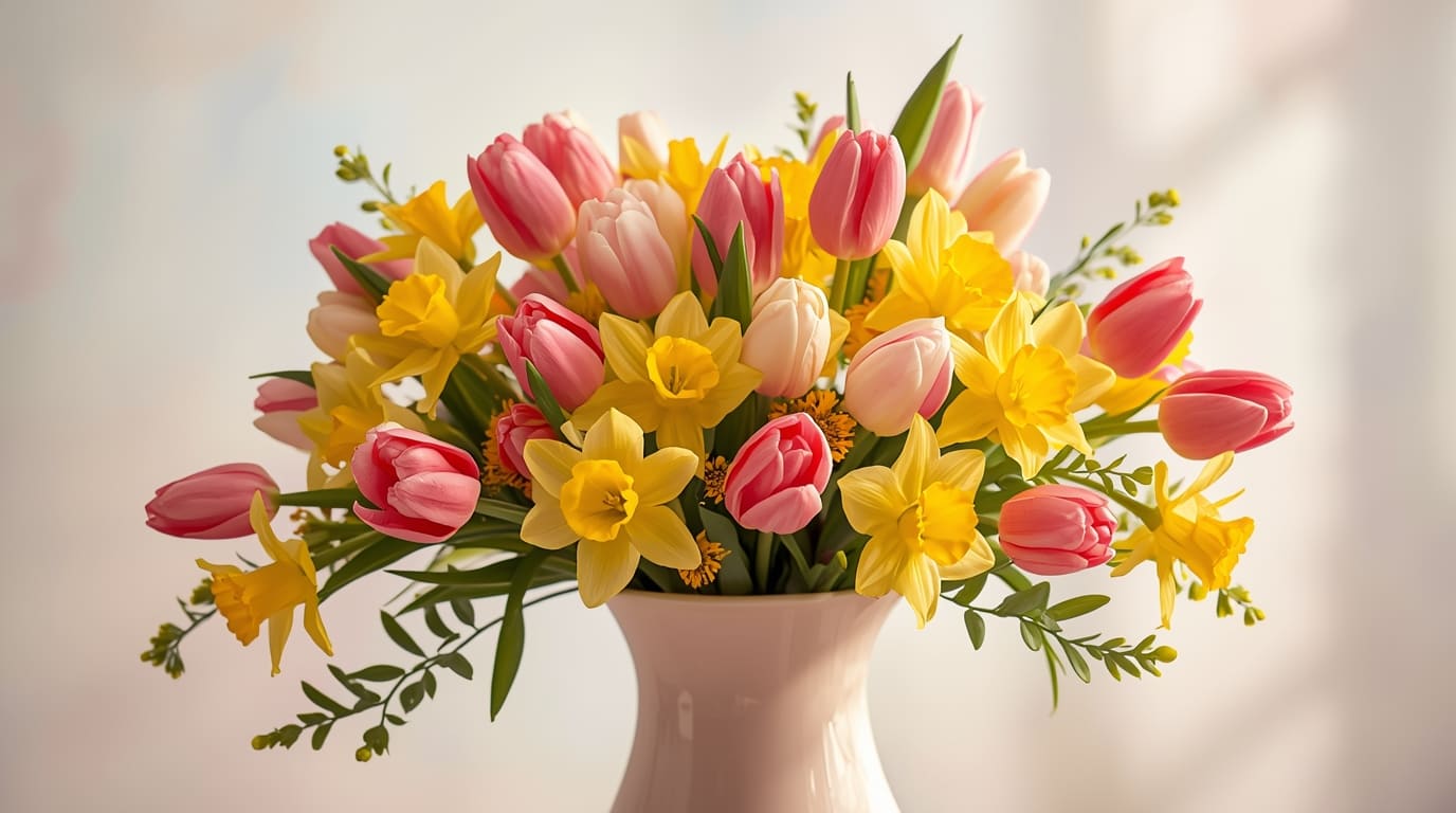 Lente Ontwaken boeket met tulpen en narcissen