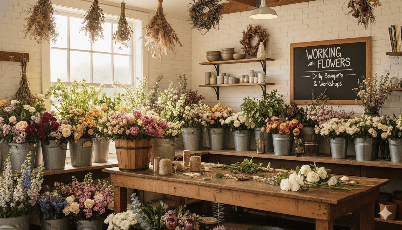 Interieur van Khivphorex bloemen studio